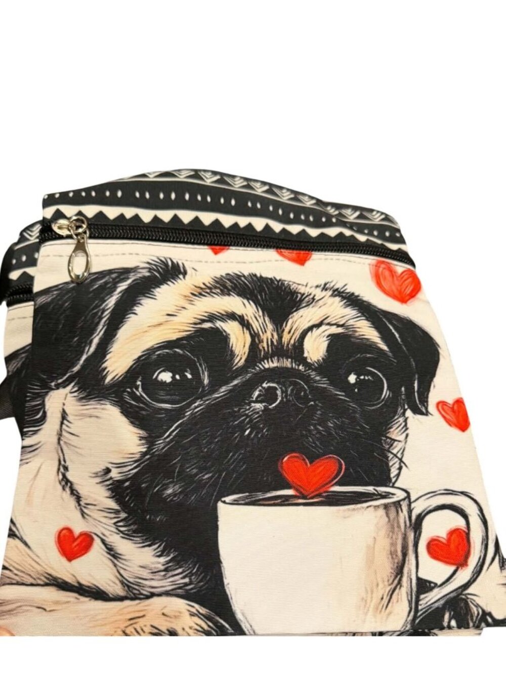 Pug Coffee and Hearts Crossbody Bag